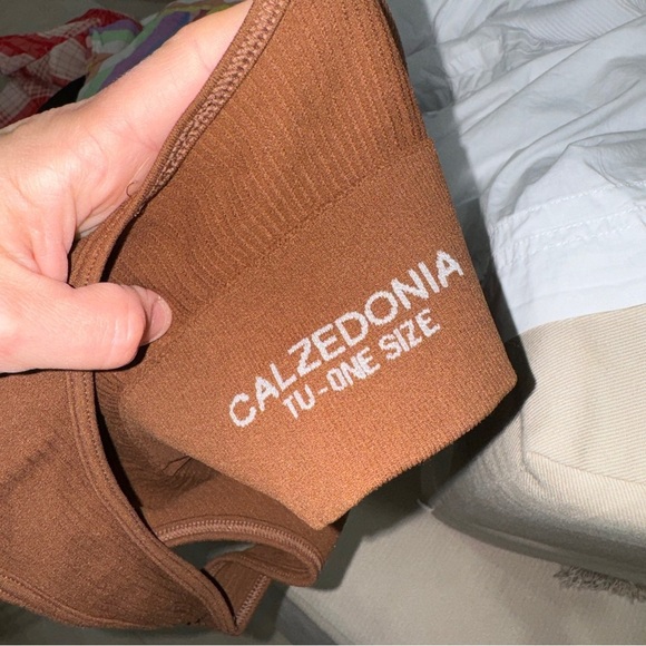 Calzedonia seamless ribbed bralette top chestnut brown sports bra square neck - Picture 3 of 7